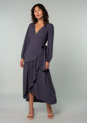 Long Sleeve Ruffle Tiered Maxi Wrap Dress