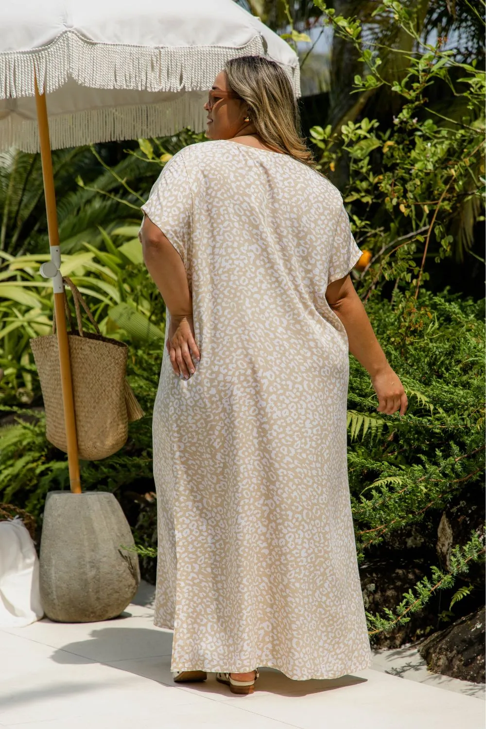 Long Summer Dress - Neutral Leopard