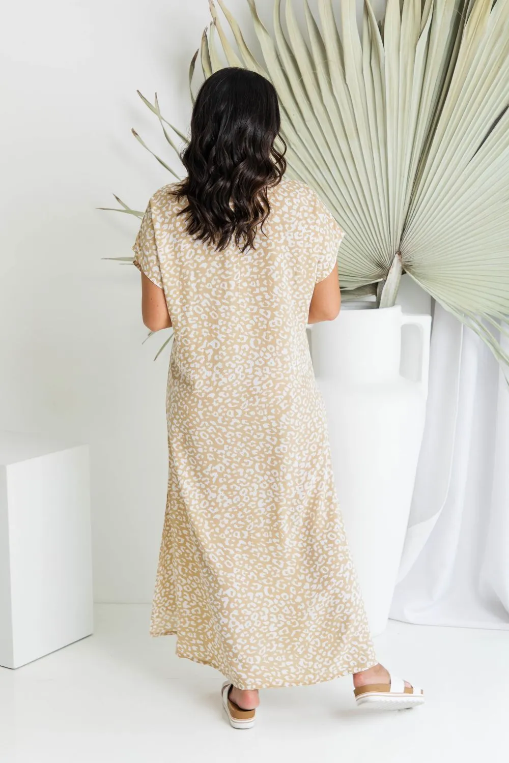 Long Summer Dress - Neutral Leopard
