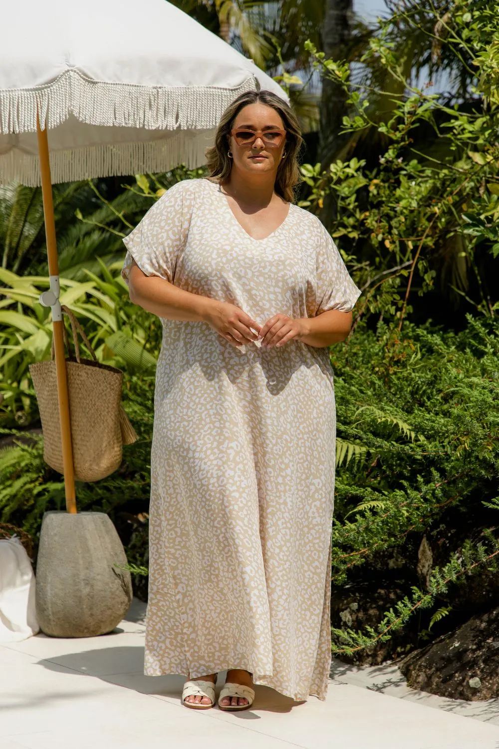 Long Summer Dress - Neutral Leopard