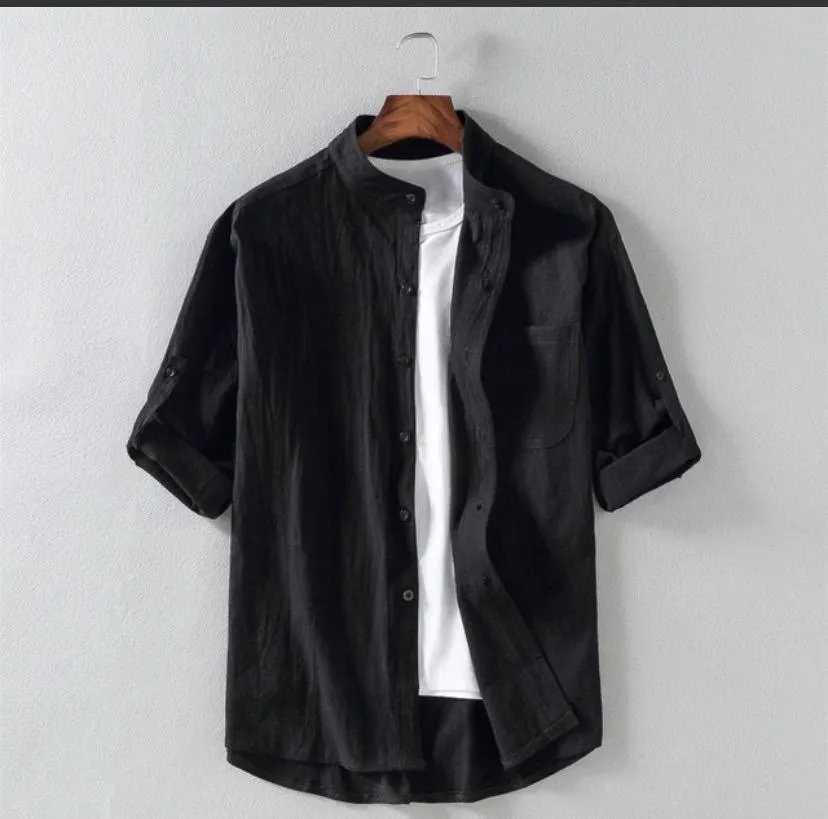 Loose Shirts Men's Linen Stand Collar Loose Shirt