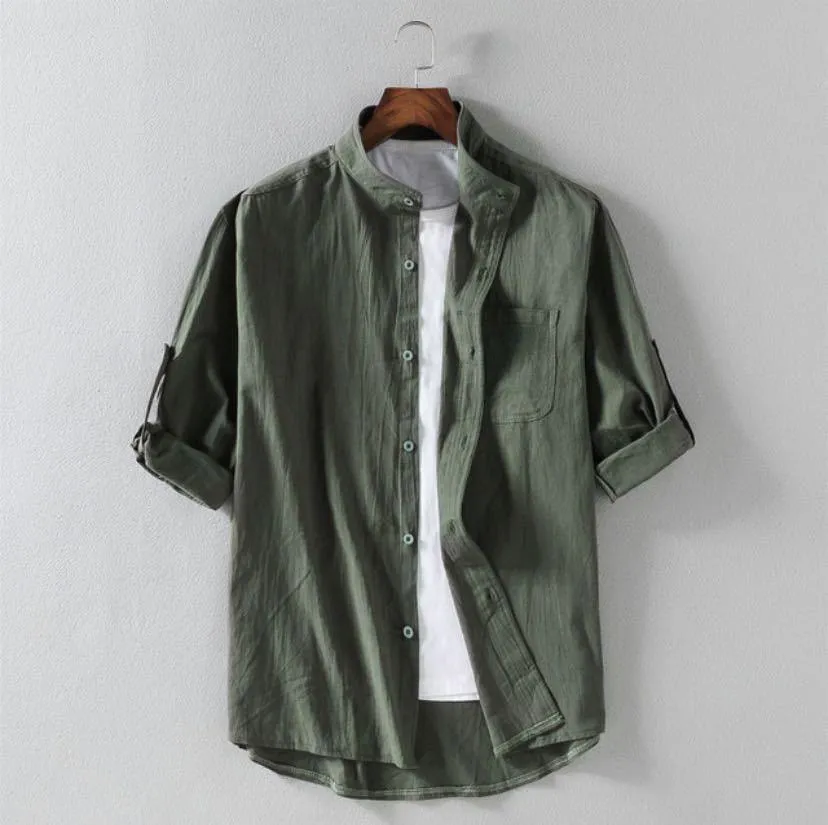 Loose Shirts Men's Linen Stand Collar Loose Shirt