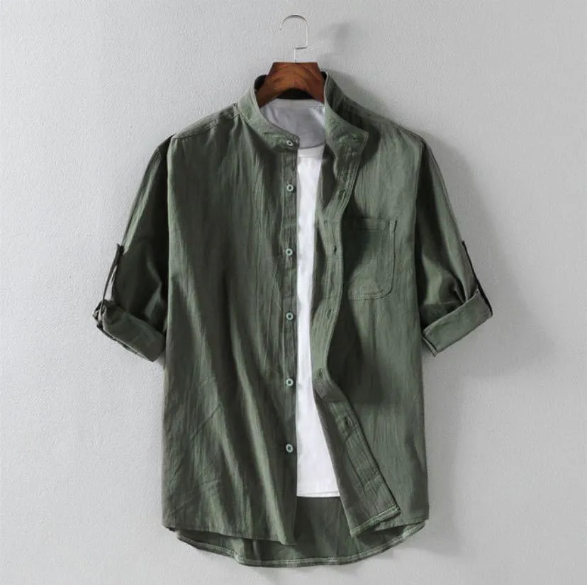 Loose Shirts Men's Linen Stand Collar Loose Shirt
