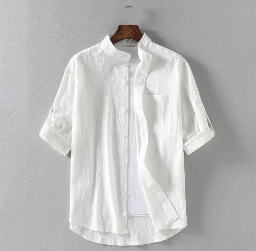 Loose Shirts Men's Linen Stand Collar Loose Shirt