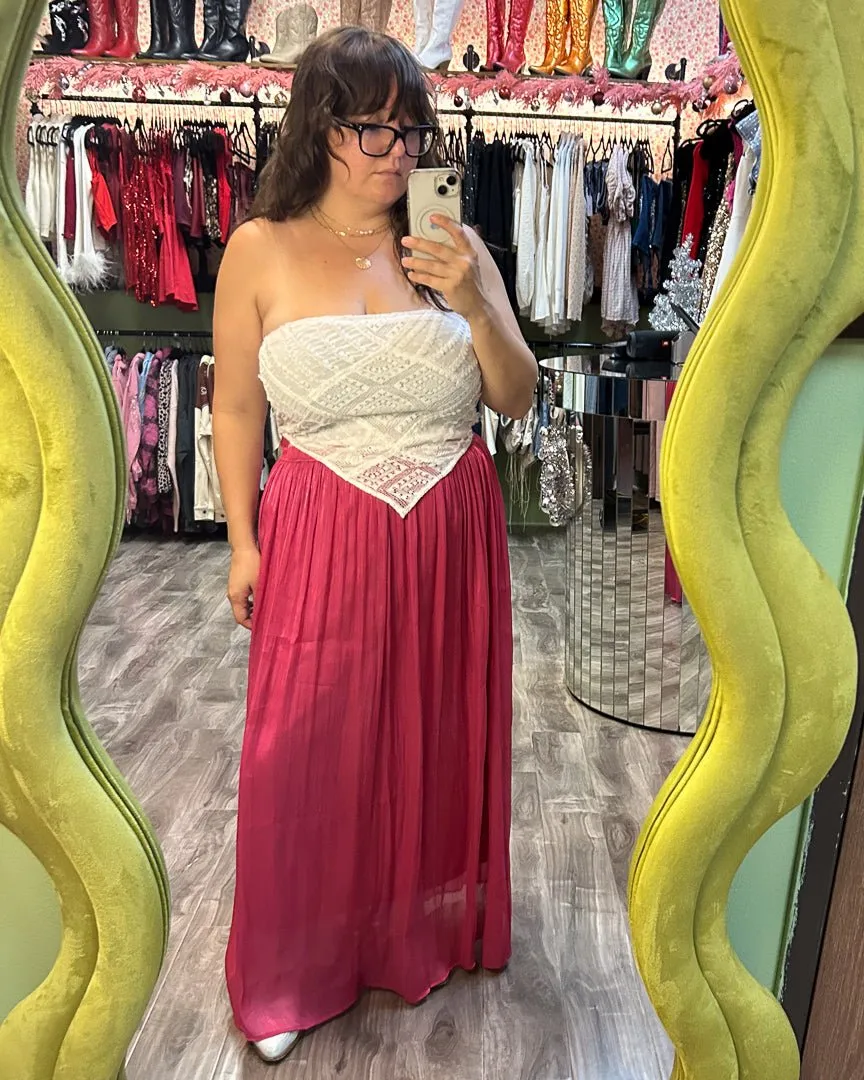 Magenta Plisse Maxi Skirt
