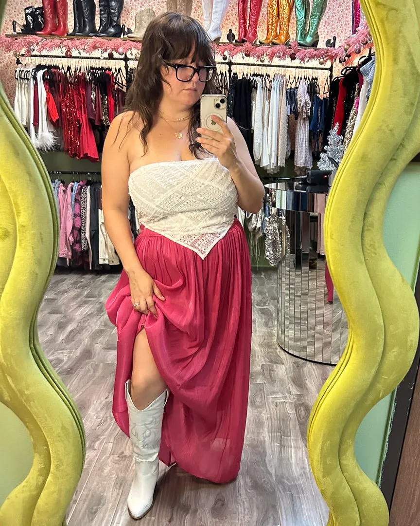 Magenta Plisse Maxi Skirt