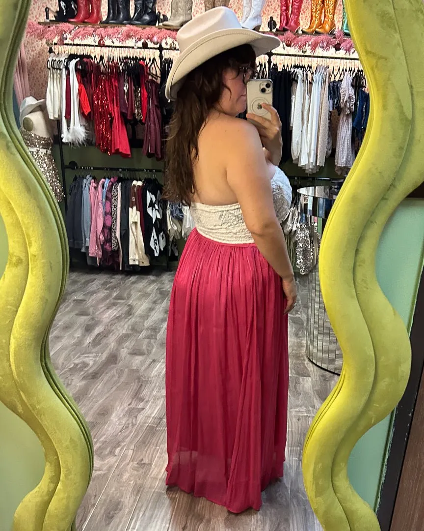 Magenta Plisse Maxi Skirt