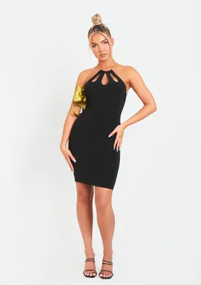 Meg Black Chain Neck Double Layer Mini Dress