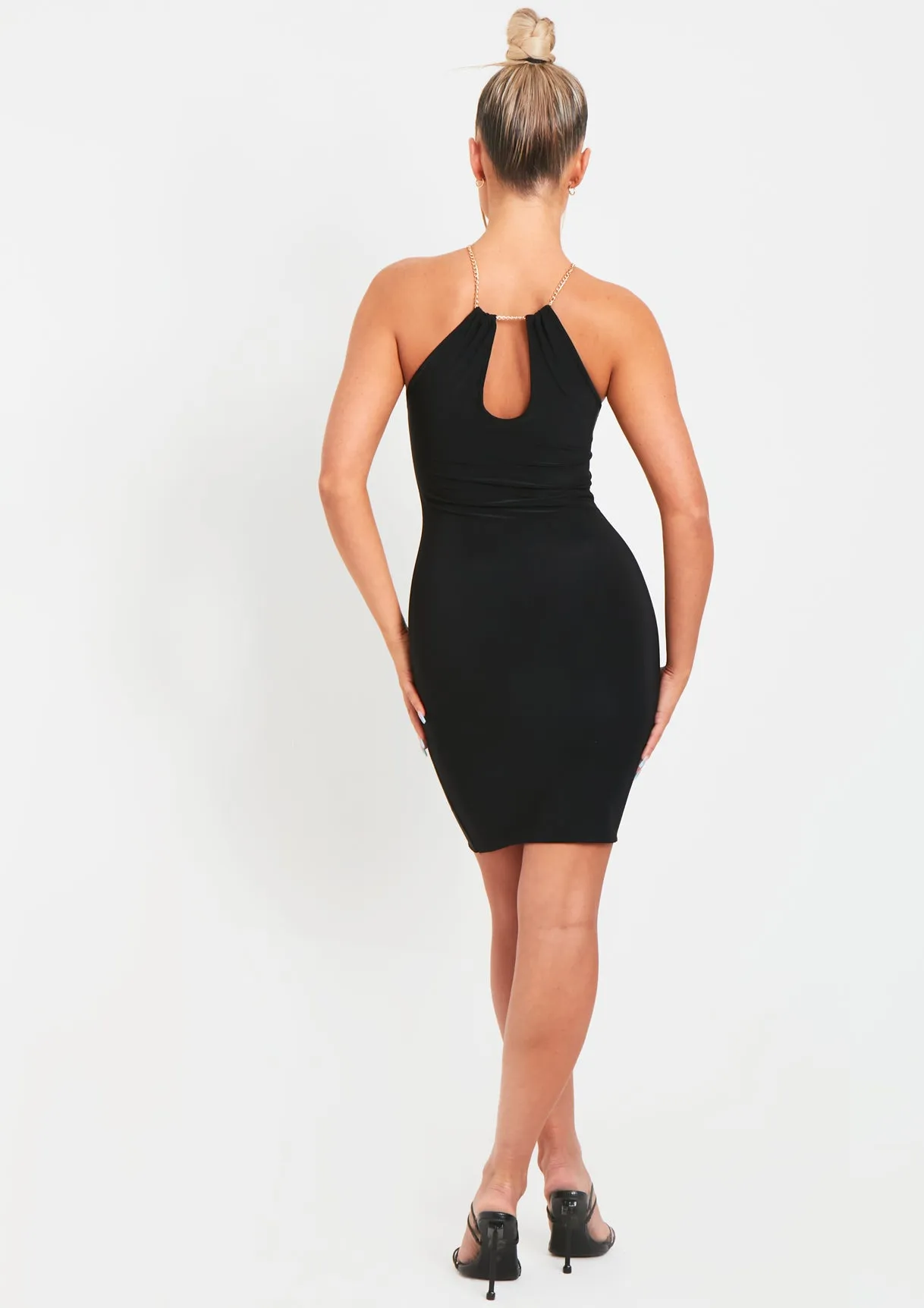 Meg Black Chain Neck Double Layer Mini Dress
