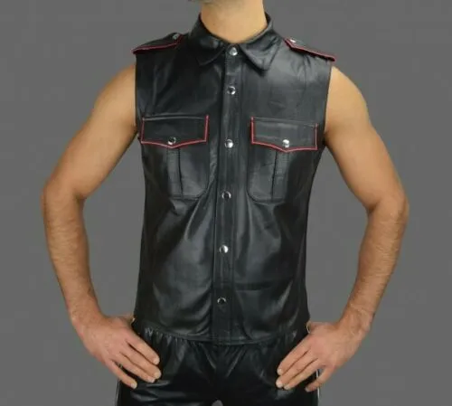 Men's Black Genuine Leather vest