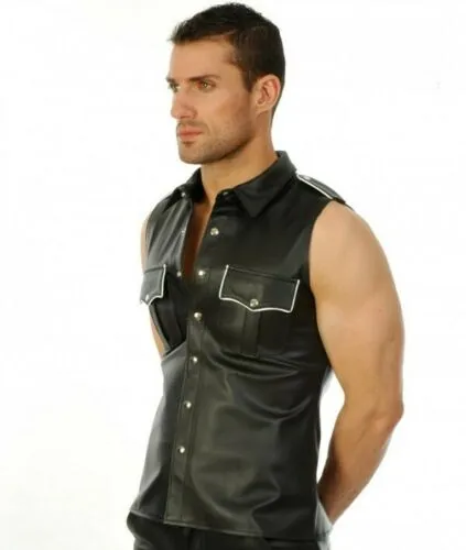 Men's Black Genuine Leather vest