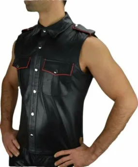 Men's Black Genuine Leather vest