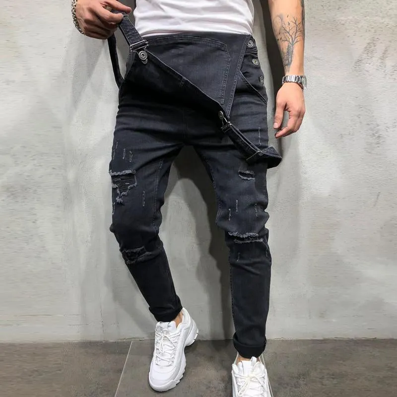 Men's Casual Ripped Denim Jumpsuit 71368667Y
