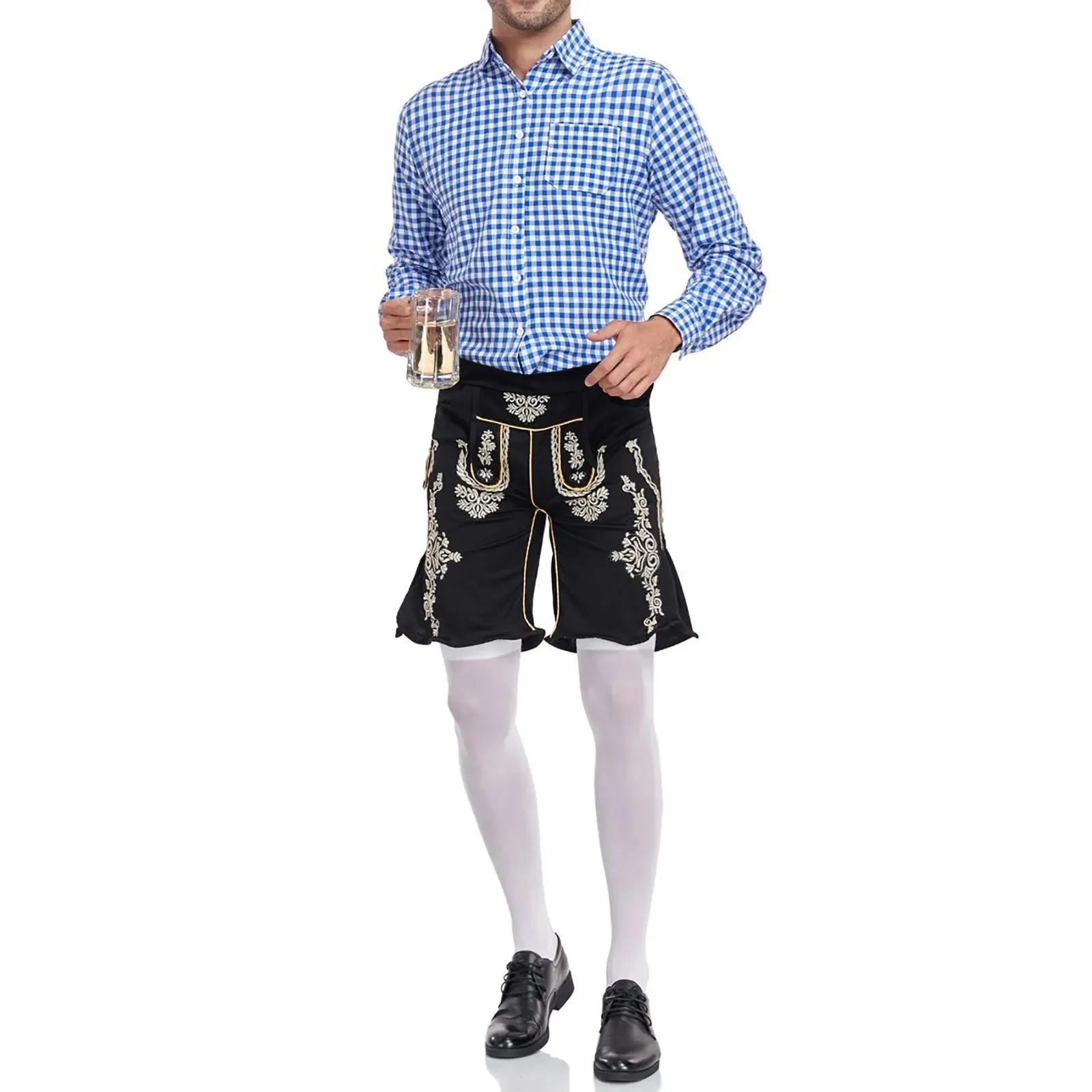 Men’s German Traditional Plaid Shirt – Oktoberfest Casual Beer Shirt with Pockets | Button Down Lapel Long Sleeve Shirt