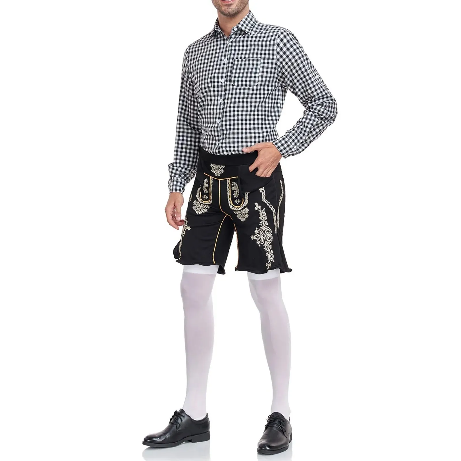 Men’s German Traditional Plaid Shirt – Oktoberfest Casual Beer Shirt with Pockets | Button Down Lapel Long Sleeve Shirt