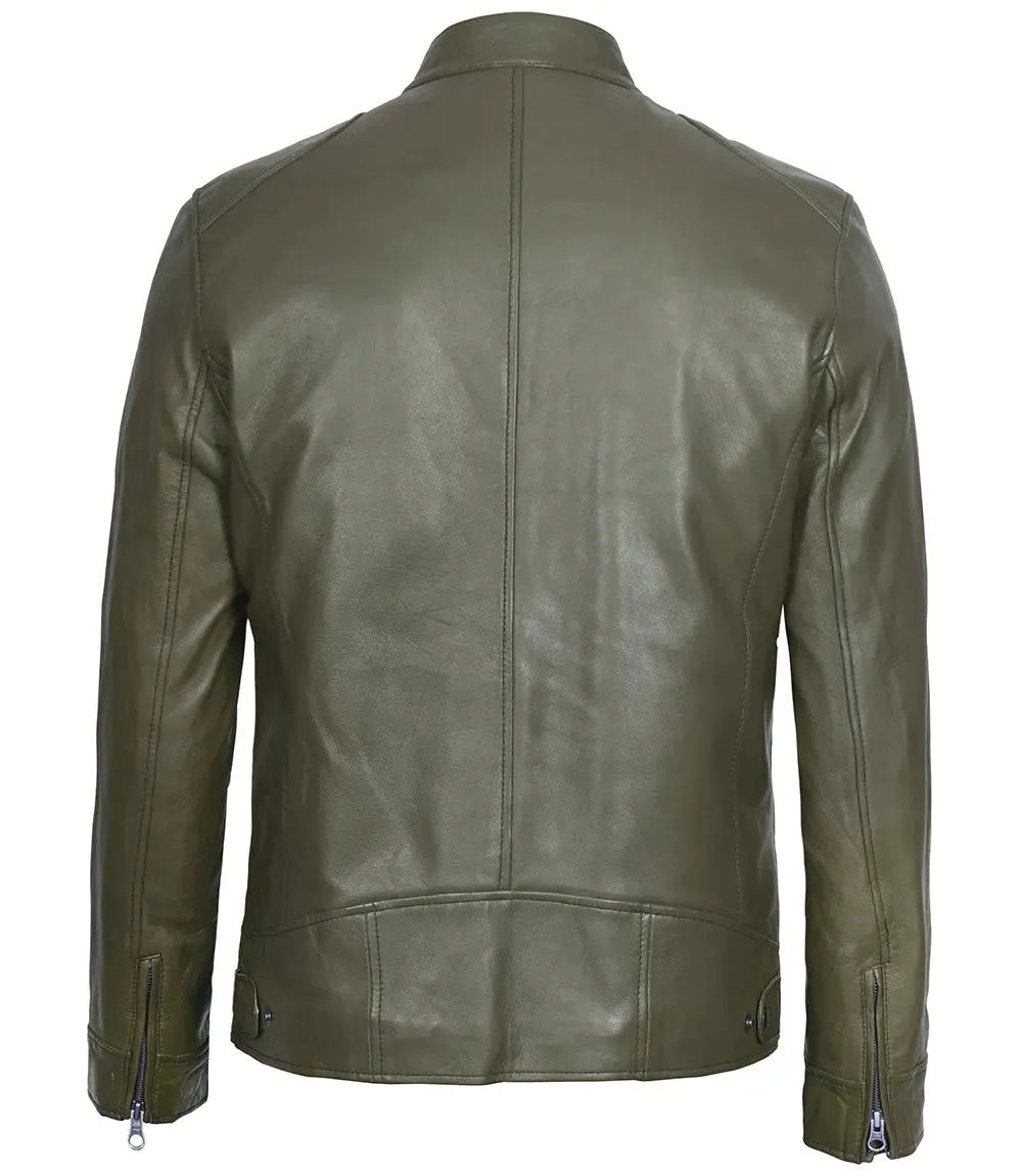 Men's Green Cafe Racer Real Leather Jacket - Premium Vintage Style Motorcycle Jacket