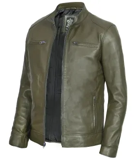 Men's Green Cafe Racer Real Leather Jacket - Premium Vintage Style Motorcycle Jacket
