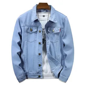 Men's Plus Size Denim Jacket - Light Blue Casual Motorcycle Style, Korean Fashion, Sizes M-5XL, Spring Wear