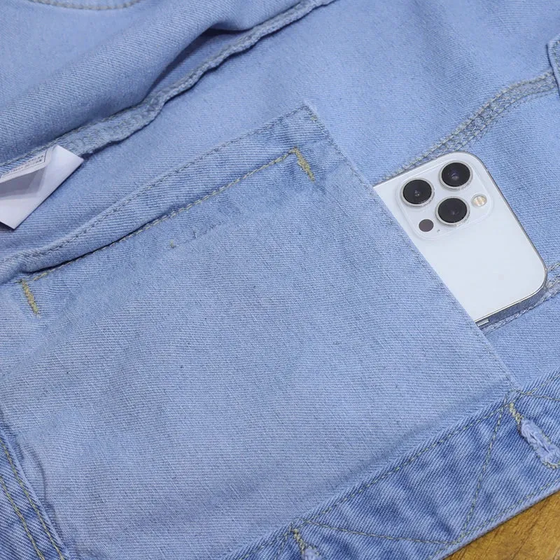 Men's Plus Size Denim Jacket - Light Blue Casual Motorcycle Style, Korean Fashion, Sizes M-5XL, Spring Wear