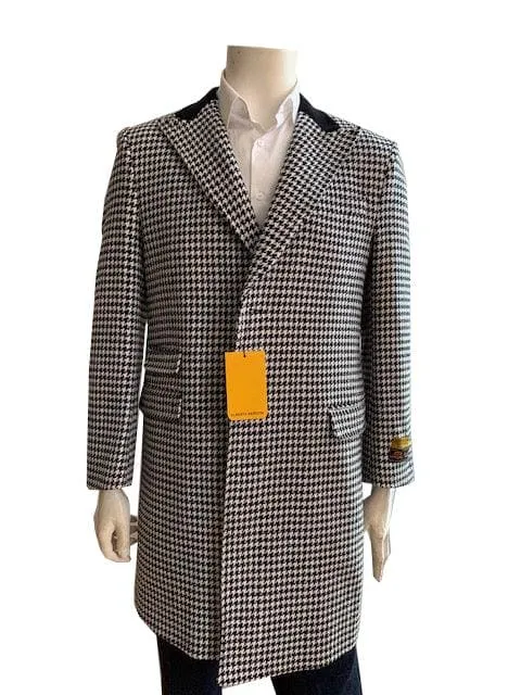 Mens Wool Trench coat - 'Grey Check' Color Mens Overcoat