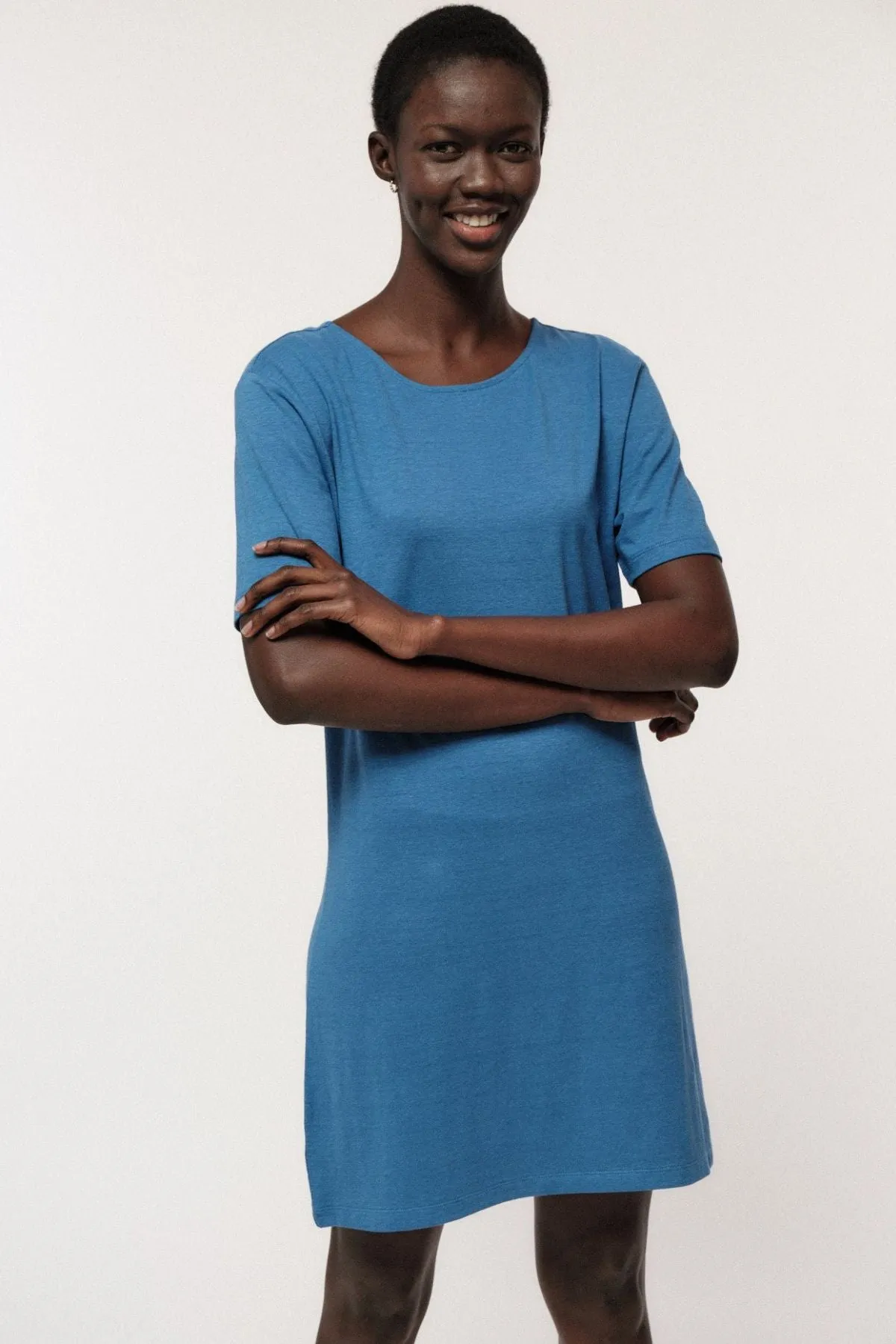 Mineral Blue Dress with Back Cutout Lanius