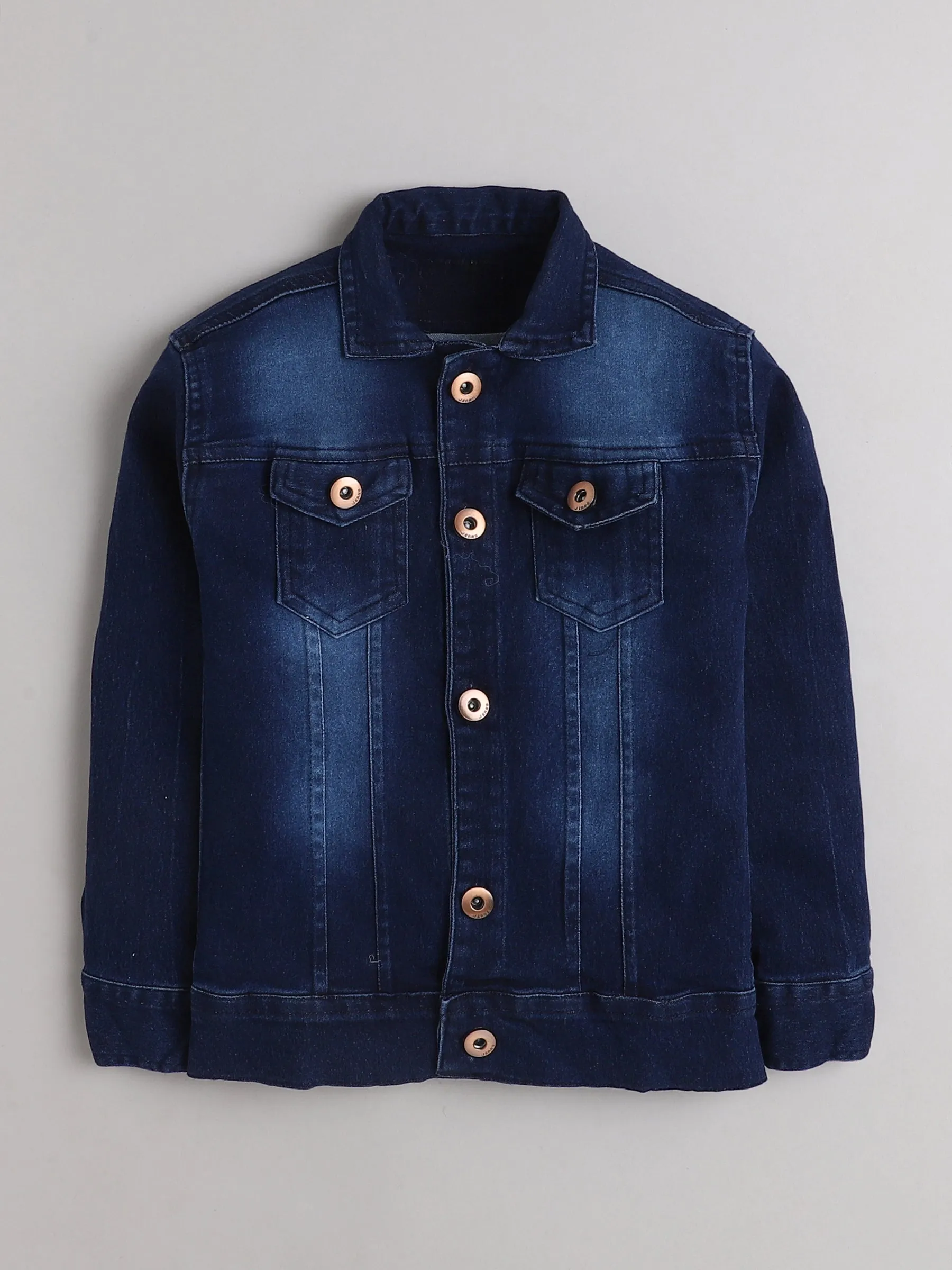 Ministitch white Tshirt and Navy Blue Denim jacket set for boys