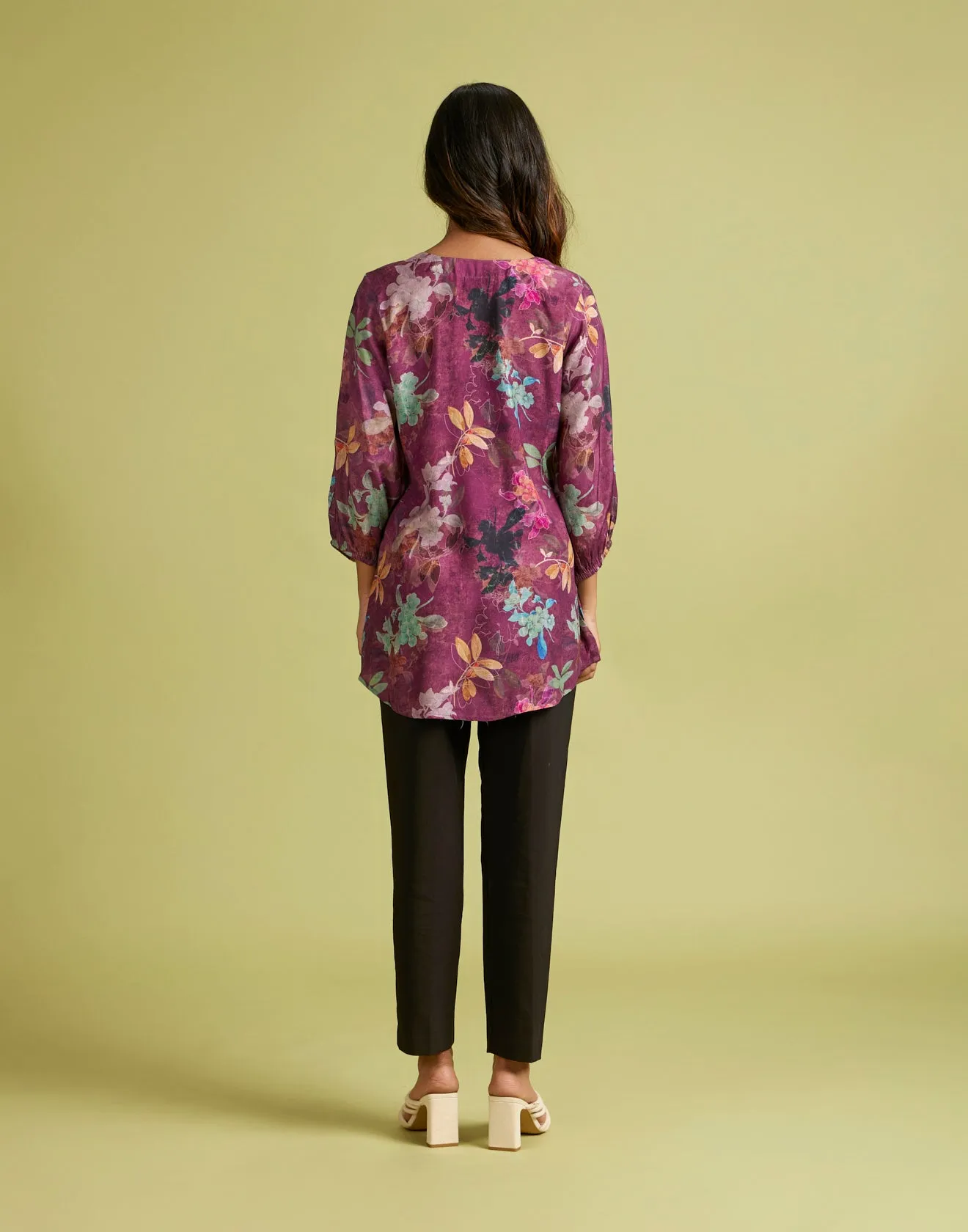 Misty Plum Printed Crepe Tunic Top