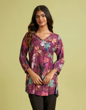 Misty Plum Printed Crepe Tunic Top
