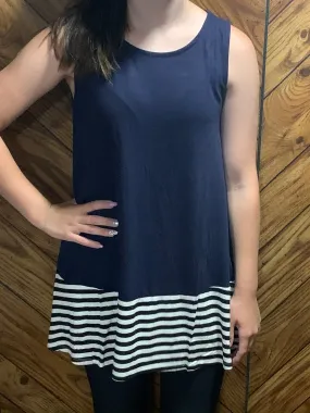 Navy Stripe Solid Sleeveless Tunic