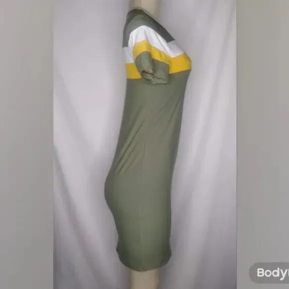 Olive Green Striped Bodycon Dress