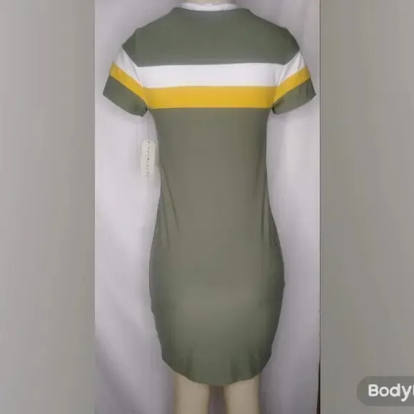 Olive Green Striped Bodycon Dress