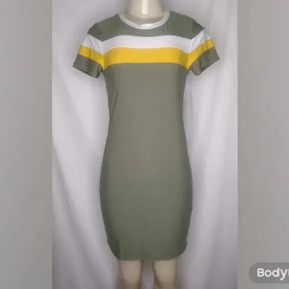 Olive Green Striped Bodycon Dress