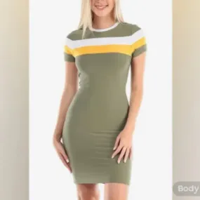 Olive Green Striped Bodycon Dress