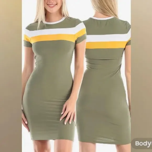 Olive Green Striped Bodycon Dress