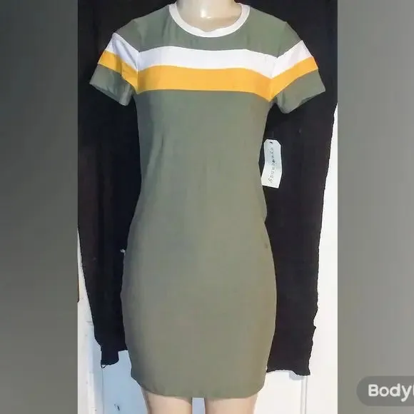 Olive Green Striped Bodycon Dress