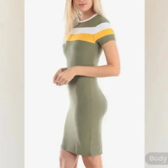Olive Green Striped Bodycon Dress