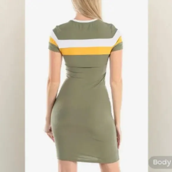 Olive Green Striped Bodycon Dress
