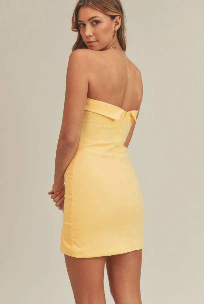 On My Mind Yellow Strapless Mini Dress