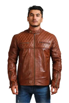 Orith Brown Biker Quilted Leather Jacket