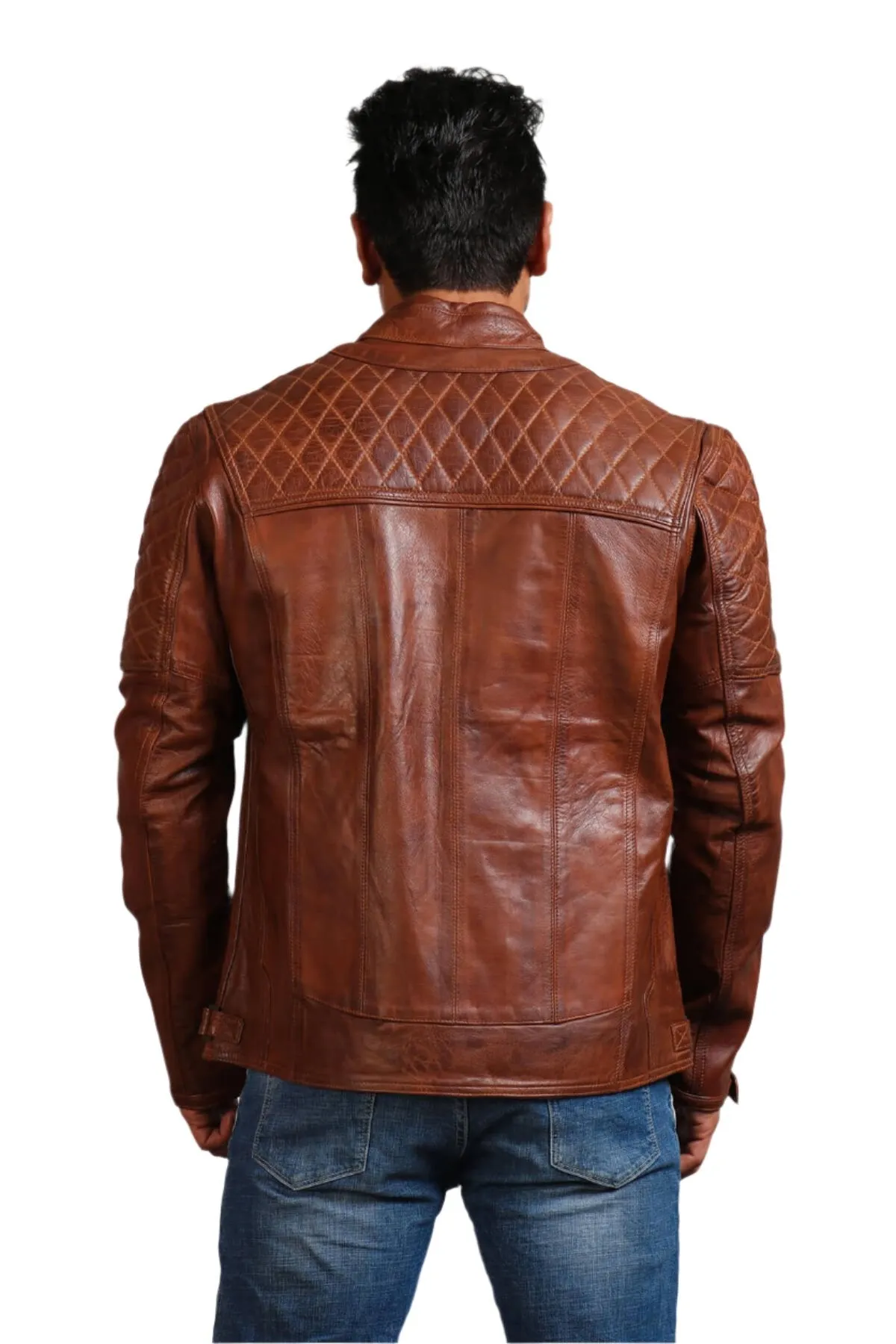 Orith Brown Biker Quilted Leather Jacket