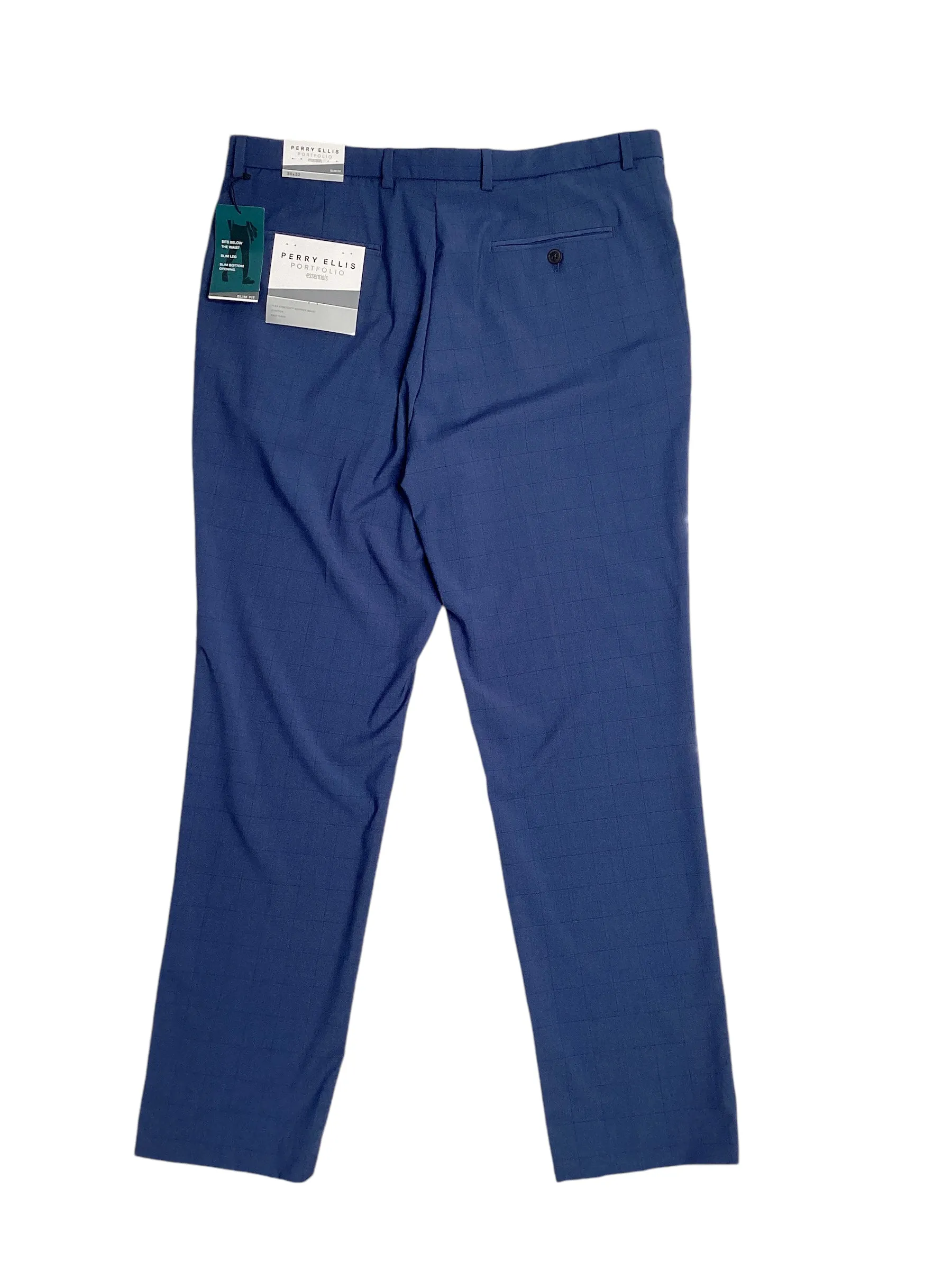 Perry Ellis Portfolio Mens Slim Fit Windowpane Suit Dress Pants Blue  36 x 32