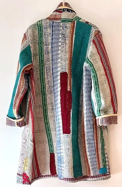 Plus Size - Specialty Collection: Hand Embroidered Stroller Length Jacket Fully Reversible. Multi Print