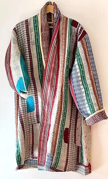 Plus Size - Specialty Collection: Hand Embroidered Stroller Length Jacket Fully Reversible. Multi Print