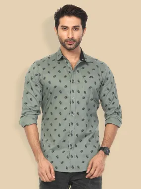 Printed Cotton Olive Full Sleeve Shirts