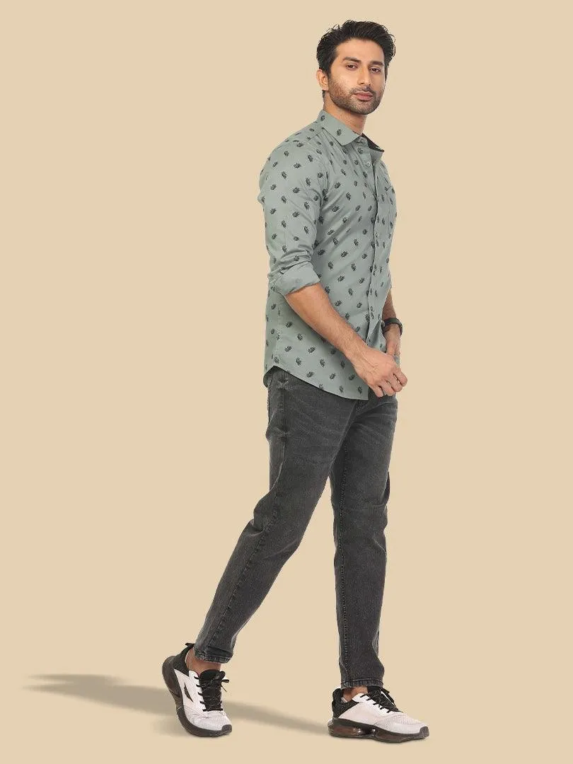 Printed Cotton Olive Full Sleeve Shirts