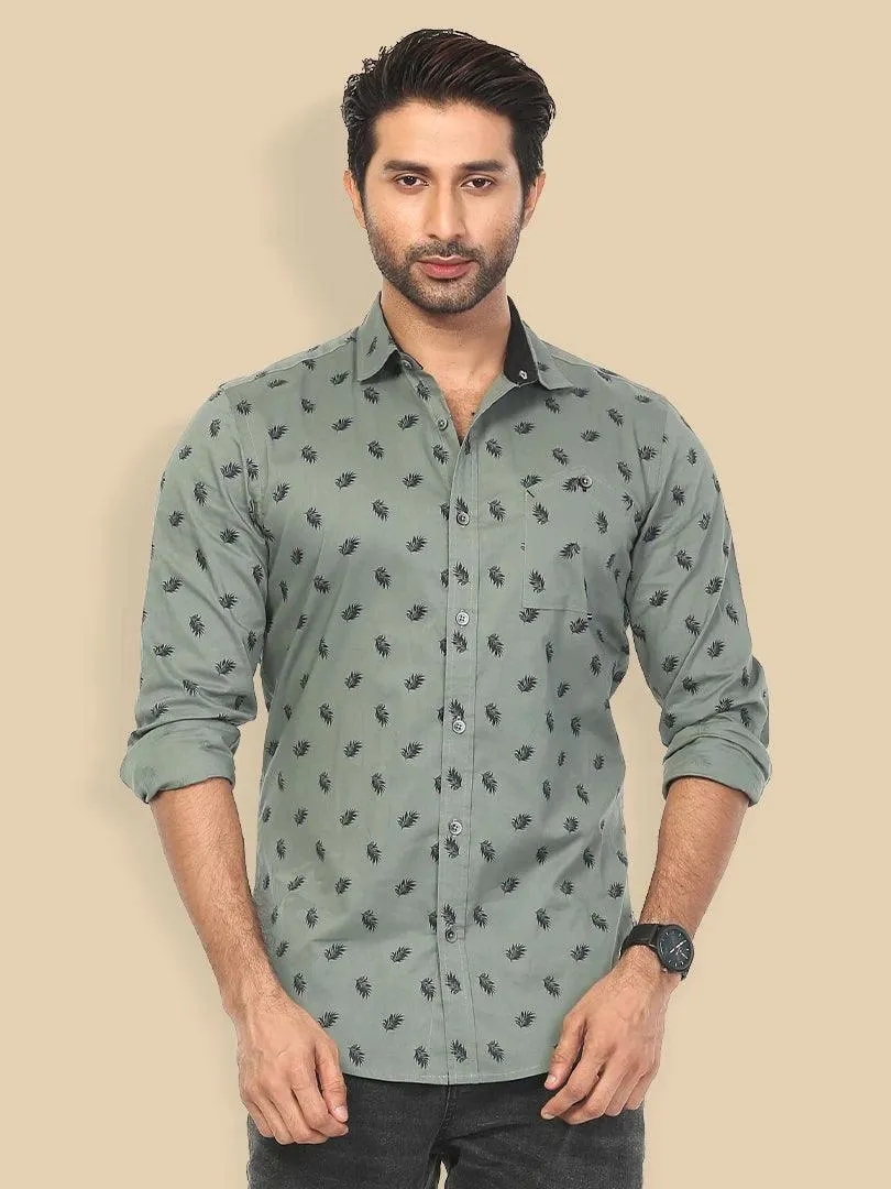 Printed Cotton Olive Full Sleeve Shirts