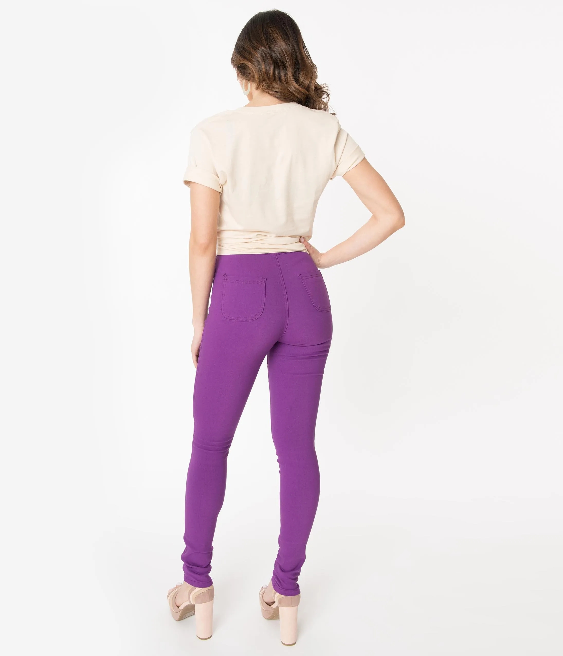 Purple High Waist Cigarette Pants