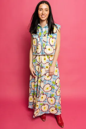 Queen of Sparkles Blue Plaid Apple Slice Maxi Skirt