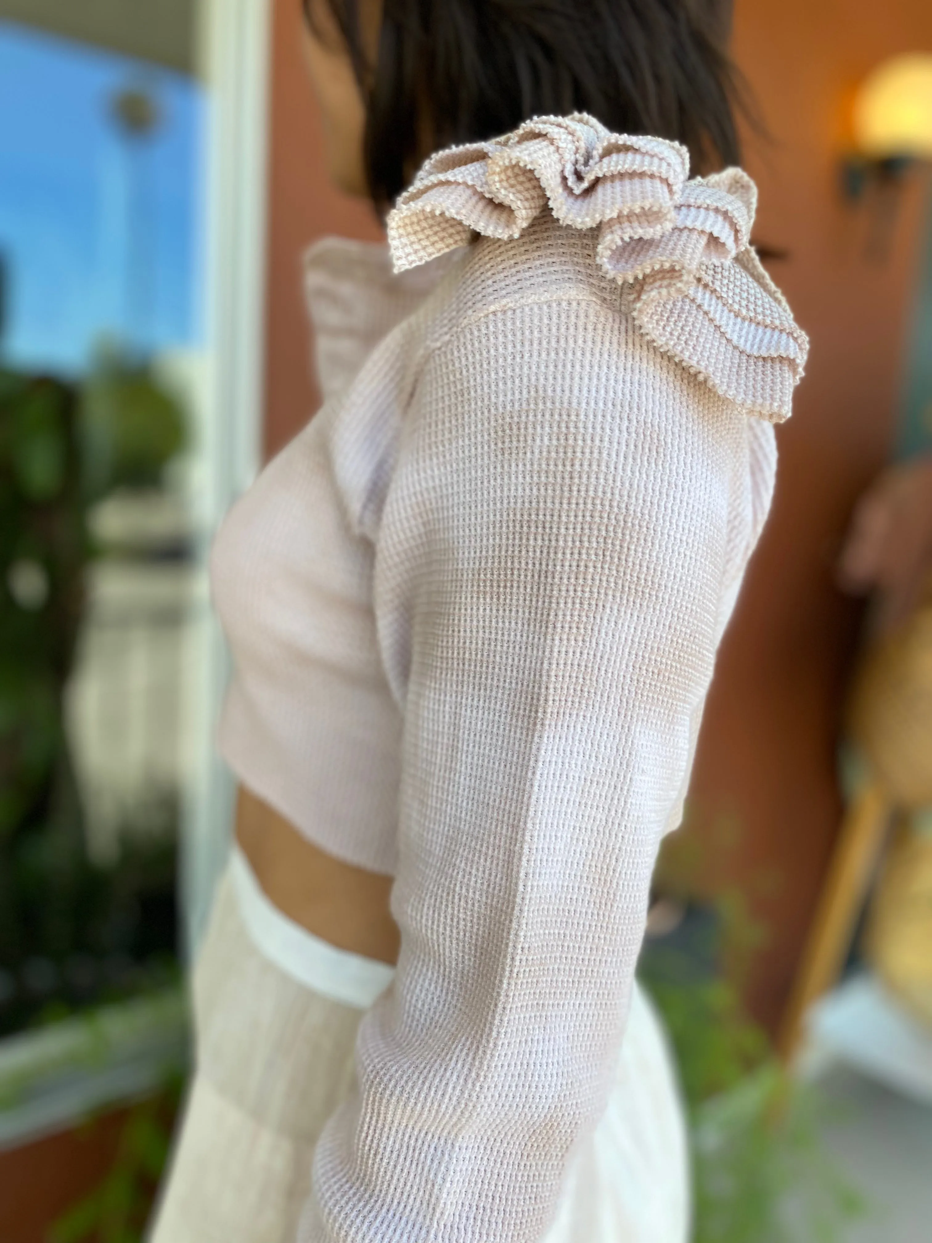 Remade Cropped Ruffle Thermal Button Front