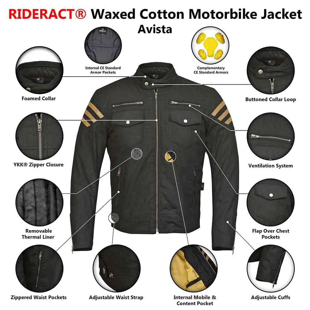 RIDERACT® Cotton Waxed Motorcycle Jacket Avista Biker Jacket